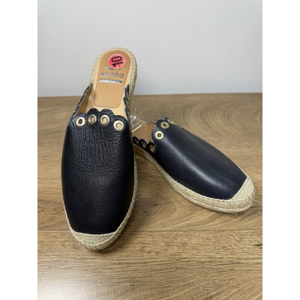 Kanna Black Leather Espadrilles Women’s Slip Ons Size EU 41 / US 10 Boho
